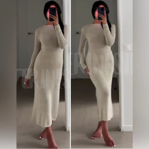 ZARA ~ LONG KNIT DRESS WITH METALLIC THREAD DETAIL - Picture 4 of 14